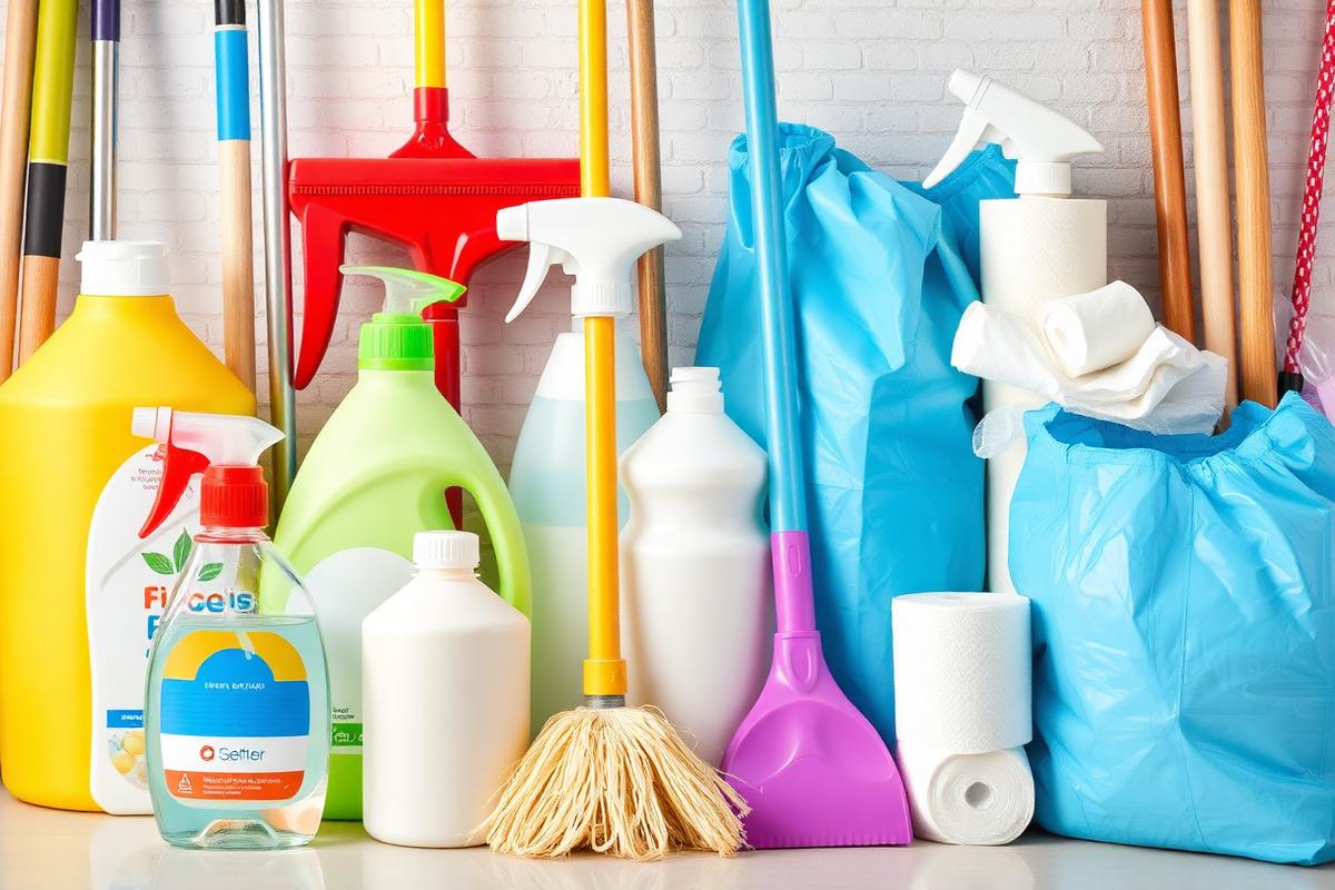 Cleaning and hygiene consumables including detergents, mops and refuse bags